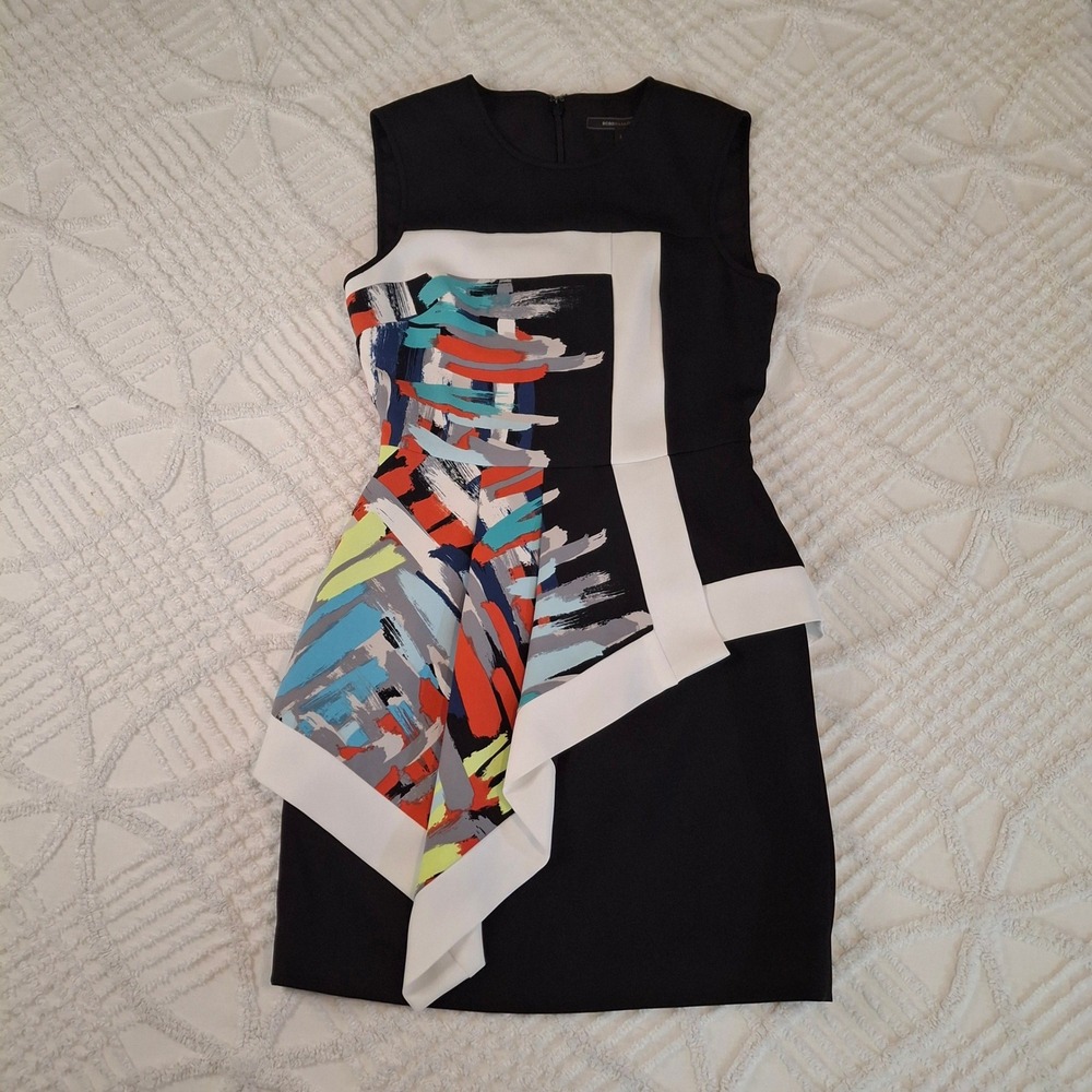 BCBG MAX AZRIA Womens 4 Alessandra Dress Black Abstract Colorblock Sheath‎ NWT